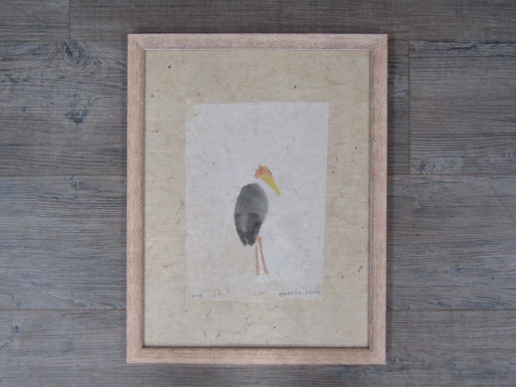 LUCY LOVEHEART (nee Clibbon): A signed framed watercolour "Maribu Stork" 43cm x 32cm