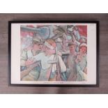 A framed and glazed lithographic print of 1940's Soviet propaganda poster,