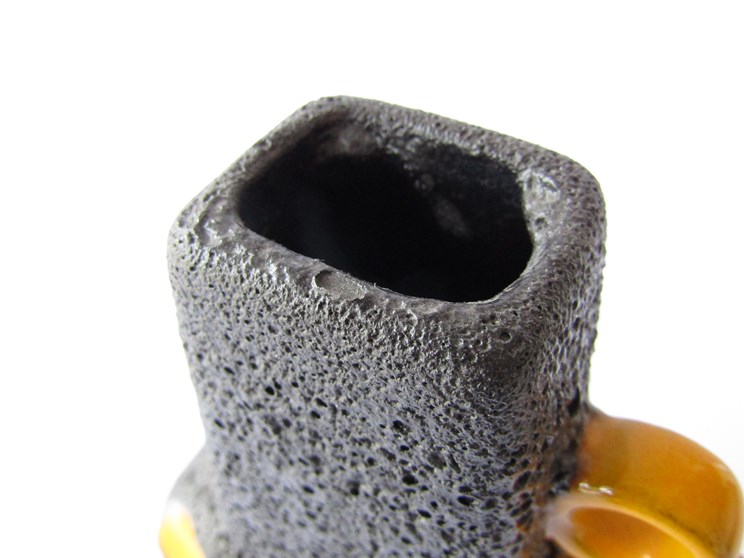 A Roth Keramik Fat Lava vase with double loop handles in yellow and black glazes. Marked 'W. - Image 2 of 3