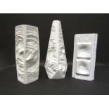 Two AK Kaiser porcelain white matte vases with fossil relief texture detail,