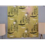 A pair of vintage 1950's barkcloth curtains with stylised/abstract design of Venetian gondolas.