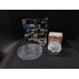 A collection of Scandinavian clear glass, Hadeland platter with original box,