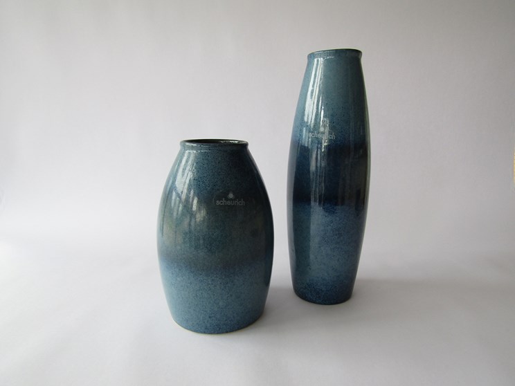 Two Scheurich Amano range vases in two tone mottled blue colours. Impressed marks to bases.