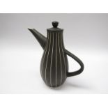 A Denby Tigo Ware black and white intaglio striped coffee pot and lid, 24.