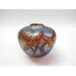 An iridescent art glass vase in the style of Norman Stuart Clarke, unmarked,