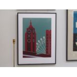 Two Jennie Ing large contemporary framed art prints of London scenes including St Pauls and the OXO