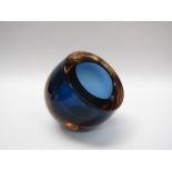 A Murano Sommerso bowl/ash tray in deep blue encased in amber glass, stands two ways,