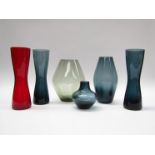 Six Whitefriars soda vases designed in 1962 by Geoffrey Baxter, tallest 20.