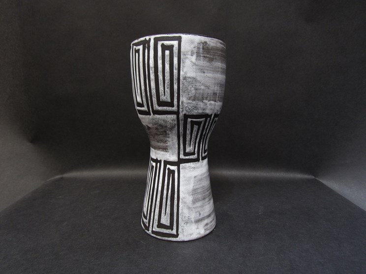 A Swiss Ziegler Schaffhausen vase by Gustav Sporri c1950's, white lava glaze of black.