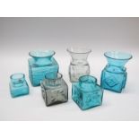 Six Dartington glass vases designed by Frank Thrower, shapes - two FT2, two FT66,