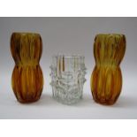 Three Czech glass vases - A pair of amber 1032's by Jan Schmid and a clear vase by Vladislav Urban,