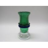 A Czech "Libera" vase air bubble green encased in clear with blue and green applied bands to middle