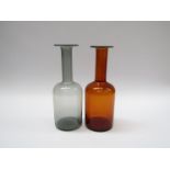 A Holmegaard amber glass Gulvase by Otto Brauer and a similar smoked glass vase.