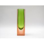 A Murano Sommerso slab avse in green encased in a peach colour glass.