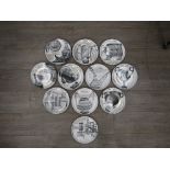 A group of eleven plates by Piero Fornasetti from an edition of twelve designed for Martini & Rossi,