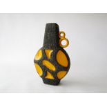 A Roth Keramik Fat Lava vase with double loop handles in yellow and black glazes. Marked 'W.