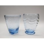 Two Whitefriars sky blue vases, William Wilson 9353 and similar bubble inclusion. Tallest 18.