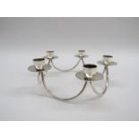 A Berg Denmark silver plated five candle holder, signed,