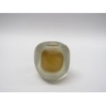 A Venini Incisco Murano cube paperweight in olive, amber and clear, circa 1960, 5.