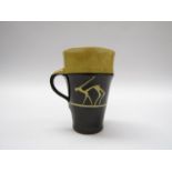 Kingwood Pottery style (pottery set up by Michael Cardew) yellow slipware mug with antelope