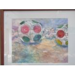 CELIA ELLIS (XX/XXI) Two framed original mixed media abstract paintings titled "Silver beads" to