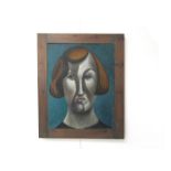 TOM WARD (XX) A framed oil on canvas stylised portrait of a woman, written verso 'Tom Ward' "Hardy",