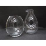 A Skruf Sweden clear glass vase and ewer,