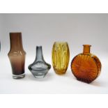 An amber glass, Lensi vase, No 914 by Rosice Glass works designed by Rudolf Schrotter,