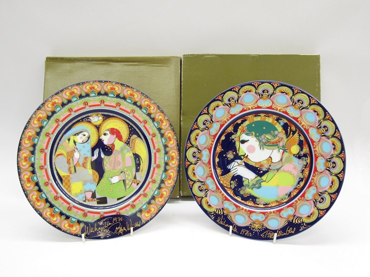 A pair of Bjorn Wiinblad Rosenthal collectors plates, 29cm diameter,