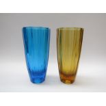 Two pressed glass vases in blue and amber, 23.
