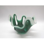 Studio leaded glass bowl with sculptural wave rim in frosted green and clear colourway,