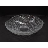 A Humppila basket weave moulded clear glass bowl. Labelled.