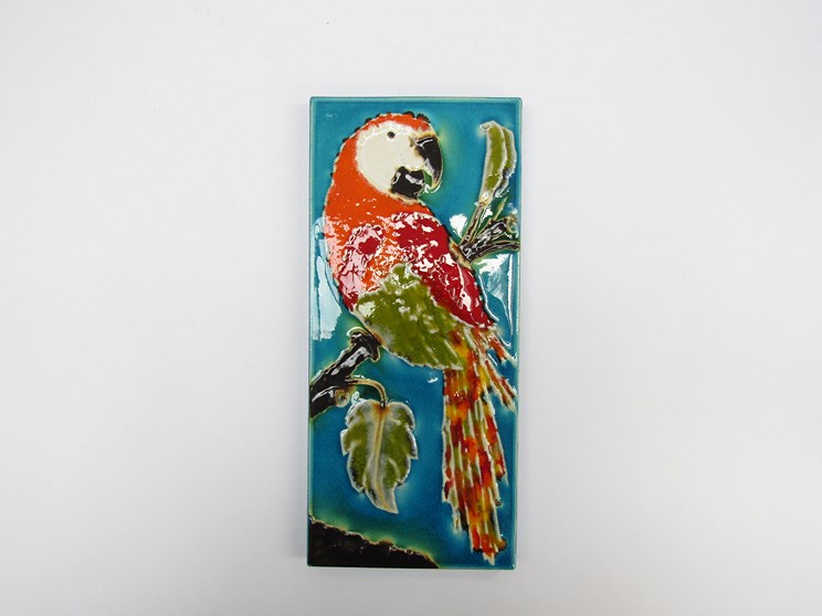 Two West German ceramic wall ties - Tirschenreuth depicting a colourful parrot and a terracotta - Image 2 of 3