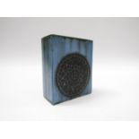 A Troika slab vase, slate blue ground with stylised roundel, printed mark. 11.