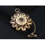 A gold citrine and pearl pendant/brooch,