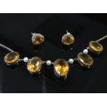 A 9ct gold citrine and pearl necklace,