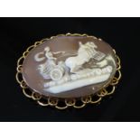 A 9ct gold framed cameo depicting maiden on chariot