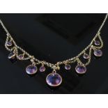 A Victorian and later gold multi-amethyst stone drop chandelier necklace,