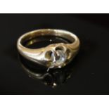 A gold ring with .45ct approx diamond in claw setting, unmarked, size J, 2.