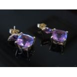 A pair of amethyst drop earrings stamped 9k