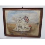 A WWI 1914 theme 'Scrap of Paper' Bulldog painting on silk,