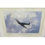 A limited edition print after Michael Rondot, "High in the Sunlit Silence", Spitfire in flight,