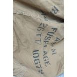 A British Air Ministry canvas fuselage cover with lettering