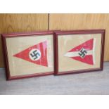 A German style Nazi Party pennant together with a Hitler Youth style pennant, both framed.