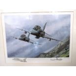 A limited edition print after Michael Rondot, "Hawk Country", Hawk Trainers over North Wales,