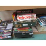 Two boxes of board games including Scoop,