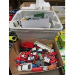 Three boxes of played with diecasts including Corgi, ERTL,