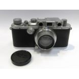 A Leica IIIb rangefinder camera circa 1939, chrome, serial number 328122,