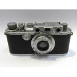 A Leica IIIa rangefinder camera circa 1939, chrome, serial number 340069, with Leitz Elmar 50mm 1:3.