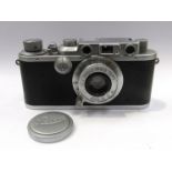 A Leica III rangefinder camera circa 1937, chrome, serial number 252908, with Leitz Elmar 50mm 1:3.